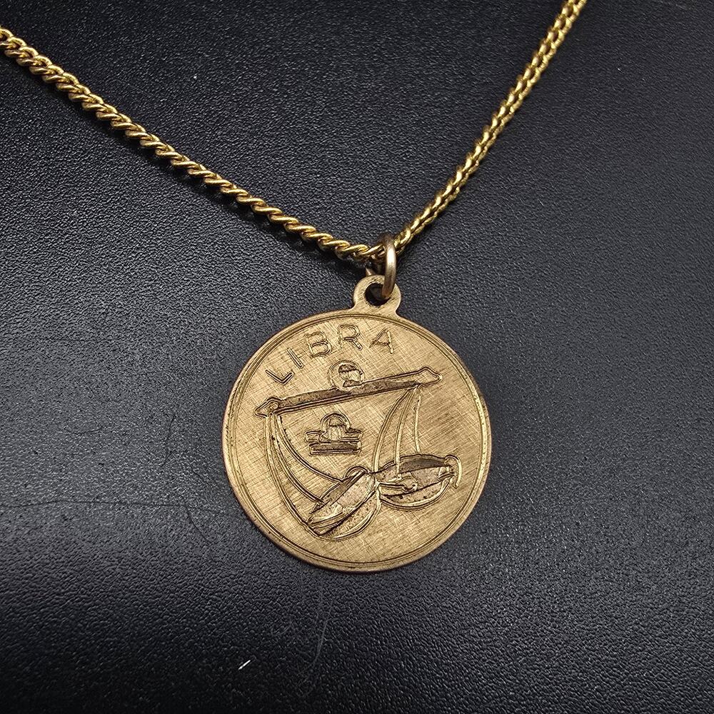 Gold Tone Libra Pendant Necklace Vintage Zodiac Costume Jewelry